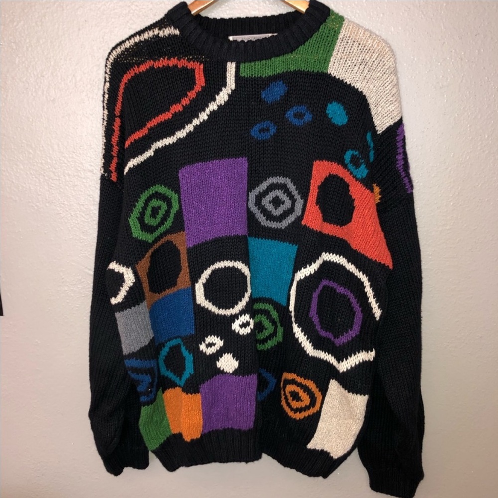 Vintage Geometric Knit Oversized Grandpa Sweater
